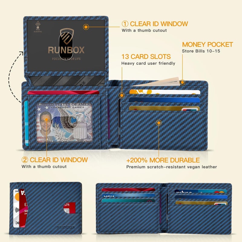 RUNBOX Wallet for Men Slim Rfid Leather 2 ID Window With Gift Box | Slim, Rfid, 2 ID Window, With Gift Box, Slim, Rfid - Image 2